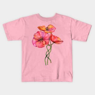 Peach & Pink Poppy Tangle Kids T-Shirt